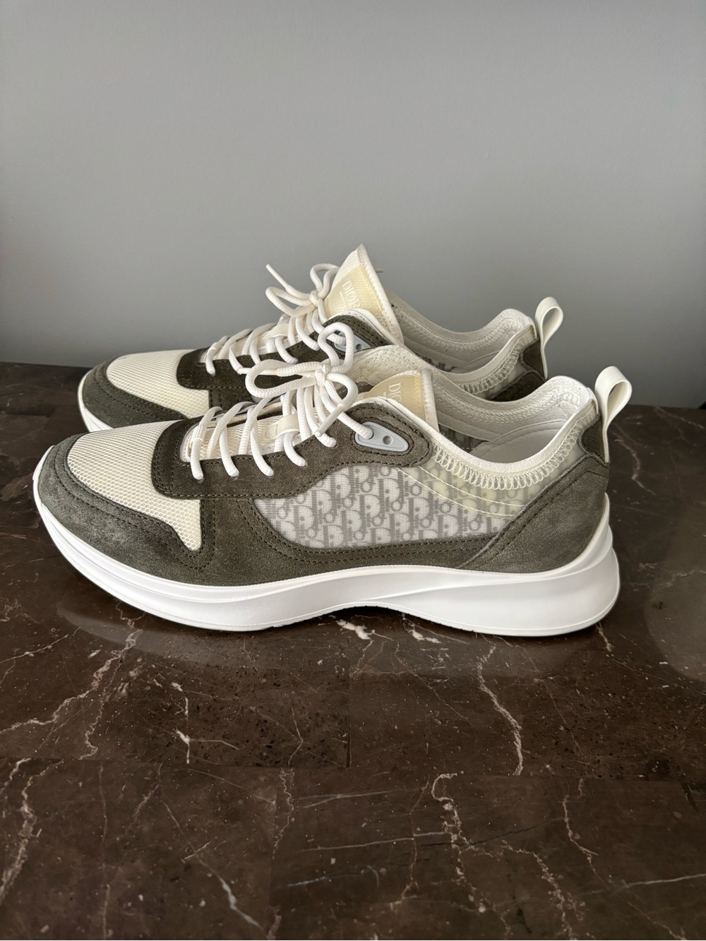Dior Men’s White and Gray Suede Mesh Sneakers